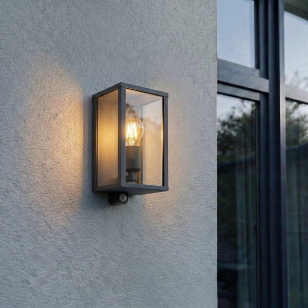 Lampa zewnętrzna z czujnikiem ruchu Peldar Lindby, możliwość ściemniania, czarny, aluminium, nowoczesny