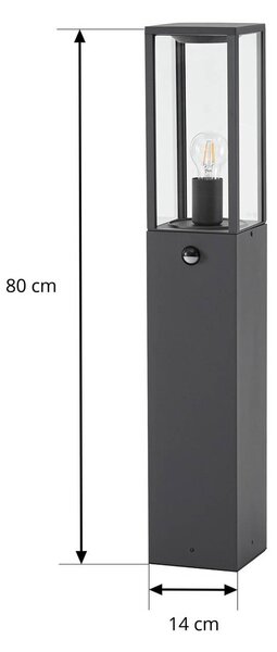 Lindby Słupek oświetleniowy Peldar, antracyt/przezroczysta, 80 cm, czujnik Peldar Lindby, możliwość ściemniania, czarny, aluminium, nowoczesny