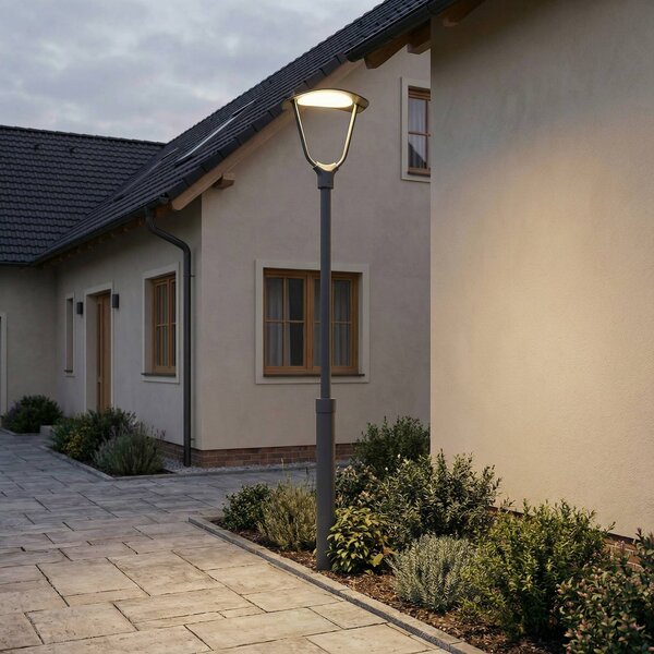 Lucande Lampa zewnętrzna LED Tarasu, szara, 250 cm, aluminium, IP65 Tarasu, aluminiowy / szary / cynkowy, aluminium, nowoczesny
