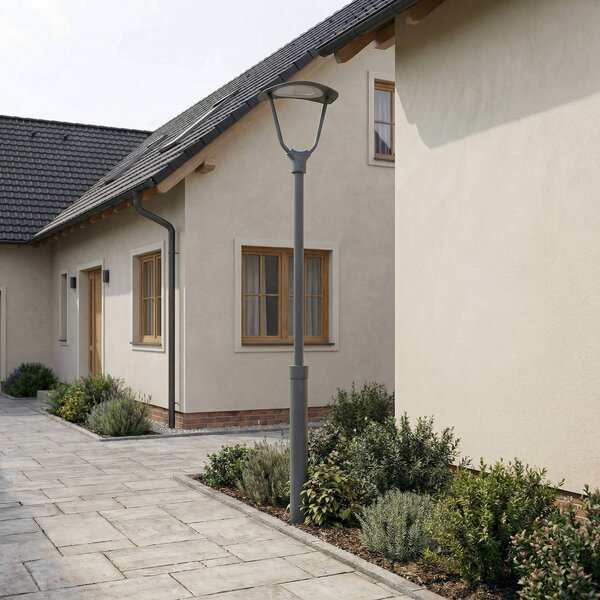 Lucande Lampa zewnętrzna LED Tarasu, szara, 250 cm, aluminium, IP65 Tarasu, aluminiowy / szary / cynkowy, aluminium, nowoczesny