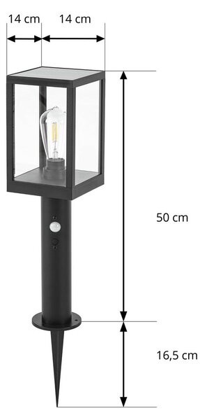 Lindby słupek oświetleniowy LED Relto, czujnik, szpikulec do ziemi, 50 cm Relto, czarny, stal szlachetna, nowoczesny