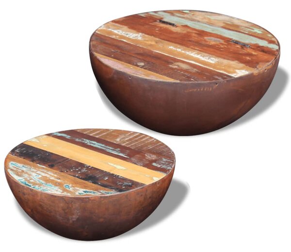 Dwa stoliki kawowe na kształt misy z drewna odzyskanego