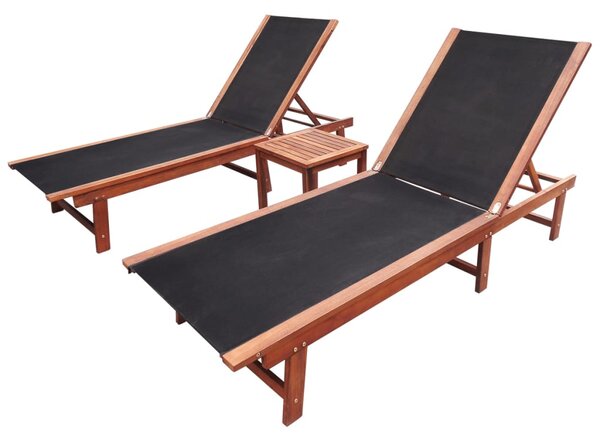 Leżaki ze stolikiem, 2 szt., lite drewno akacjowe i textilene