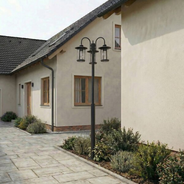 Lampa zewnętrzna Lindby Zayn, czarna, 3-punktowa, wysokość 220 cm, IP65 Zayn Lindby, możliwość ściemniania, czarny, aluminium, antyczny