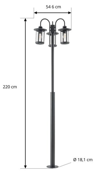 Lampa zewnętrzna Lindby Zayn, czarna, 3-punktowa, wysokość 220 cm, IP65 Zayn Lindby, możliwość ściemniania, czarny, aluminium, antyczny