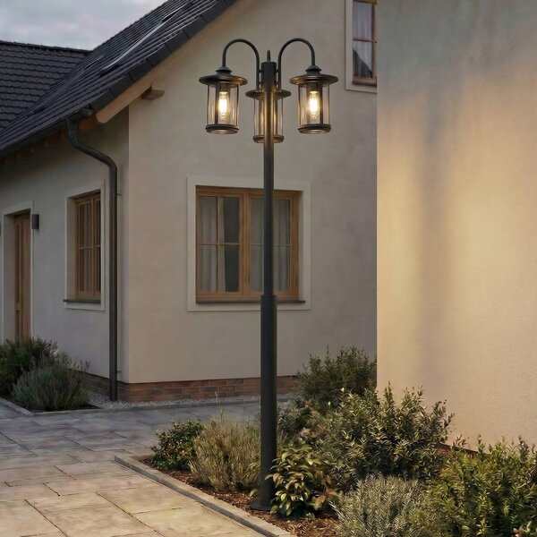 Lampa zewnętrzna Lindby Zayn, czarna, 3-punktowa, wysokość 220 cm, IP65 Zayn Lindby, możliwość ściemniania, czarny, aluminium, antyczny