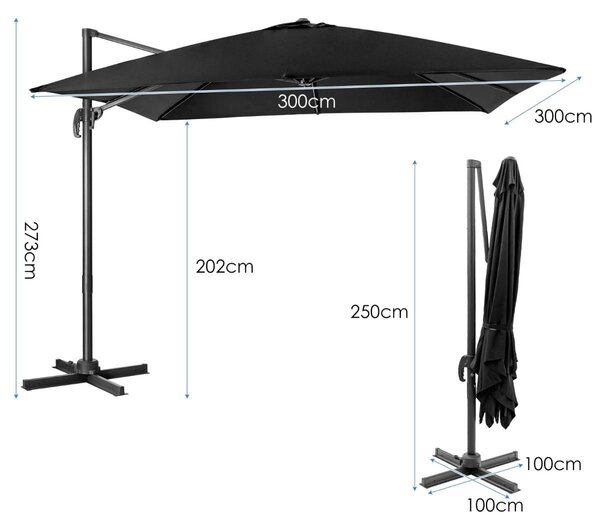 Parasol ogrodowy zewnętrzny 300 x 300 x 273 cm