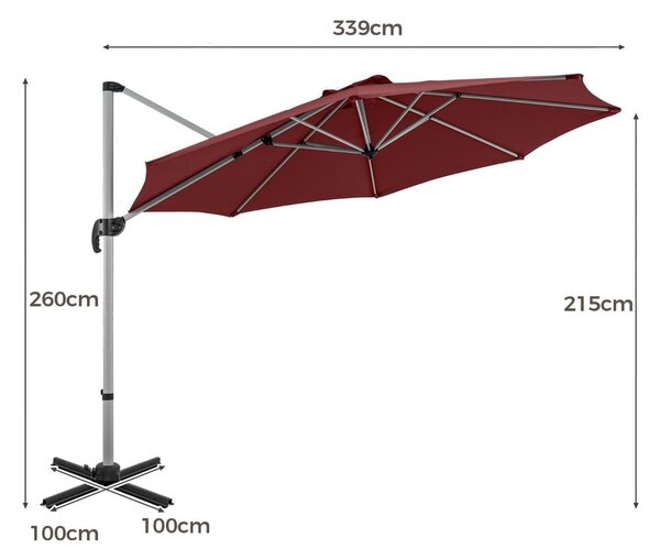 Okrągły parasol ogrodowy 339 cm czerwony