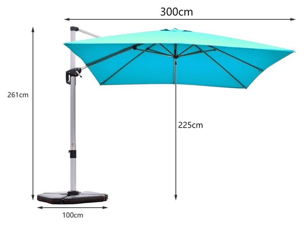 Parasol z podstawą krzyżową i aluminiowym słupkiem 300 x 300 x 261 cm niebieski