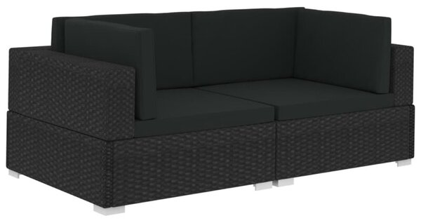 Fotele narożne, 2 szt., z poduszkami, polirattan, czarne