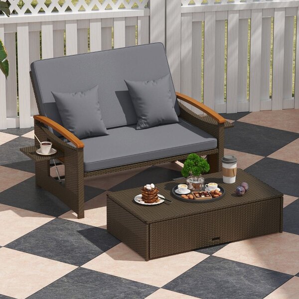 Rozkładana sofa ogrodowa rattanowa 3w1