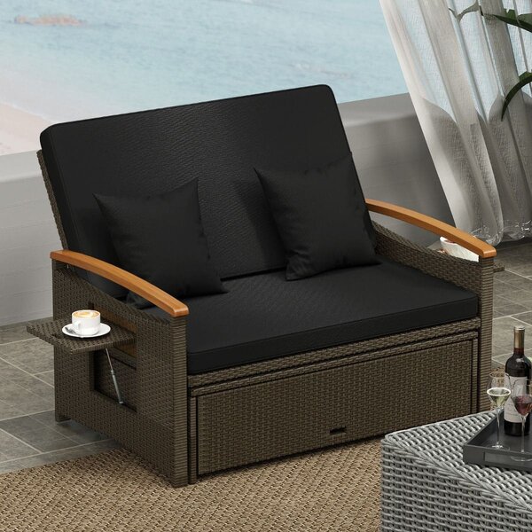 Rozkładana sofa ogrodowa rattanowa 3w1