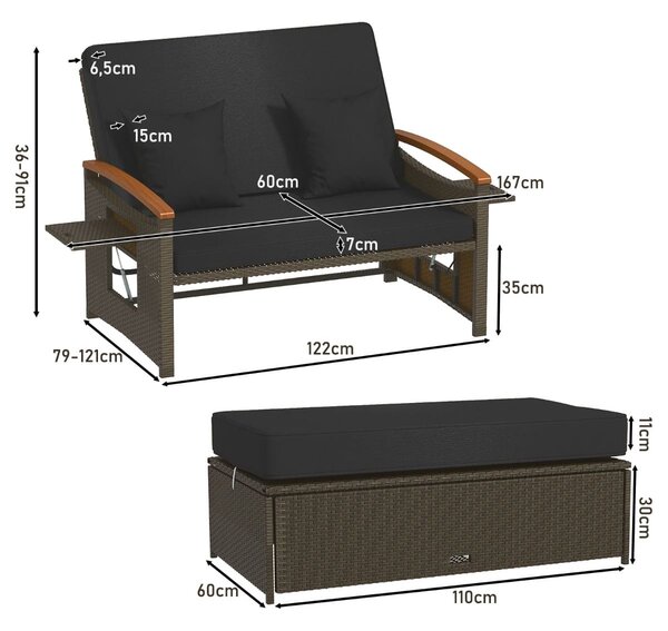 Rozkładana sofa ogrodowa rattanowa 3w1