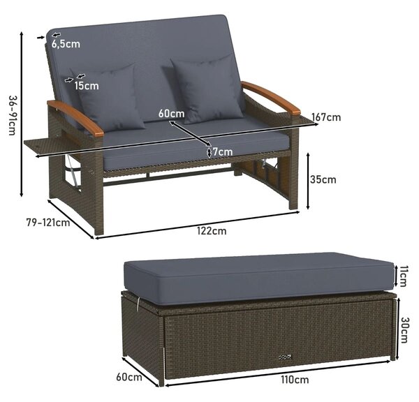 Rozkładana sofa ogrodowa rattanowa 3w1