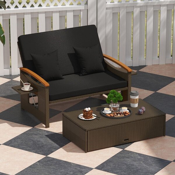 Rozkładana sofa ogrodowa rattanowa 3w1