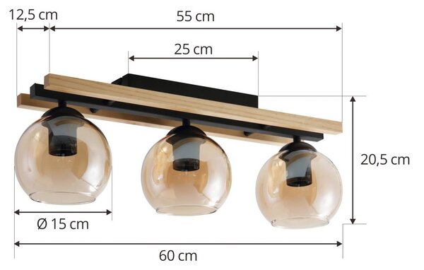 Lampa sufitowa Enrique Lindby, możliwość ściemniania, czarny, przedpokój, drewno, nowoczesny