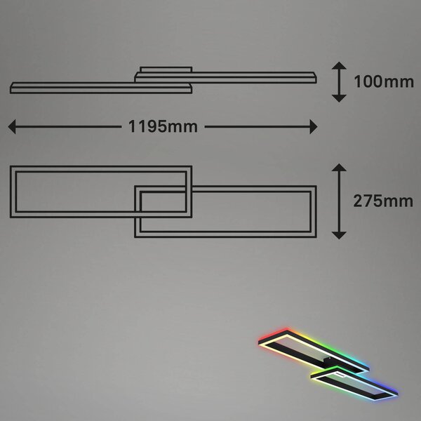 Briloner Lampa sufitowa LED Frame, możliwość ściemniania, czarny, salon / jadalnia, metal, nowoczesny