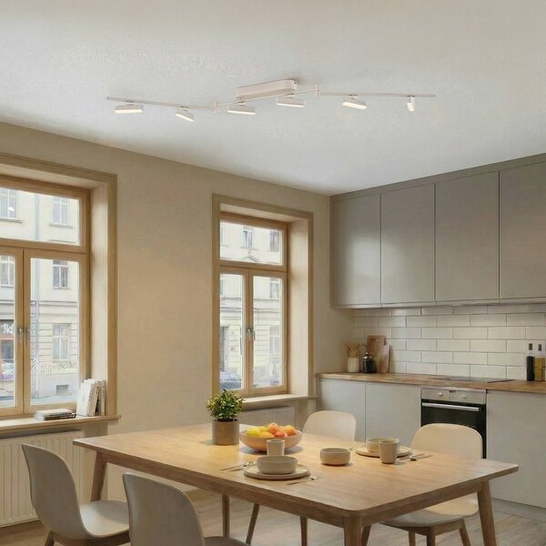 Reflektor LED Lindby Eldrin, biały, 6-punktowa, listwa świetlna Eldrin Lindby, możliwość ściemniania, biały / opal, salon / jadalnia, metal, nowoczesny