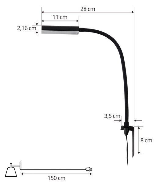 Kinkiet LED Flexola Lindby, możliwość ściemniania, czarny, sypialnia, metal