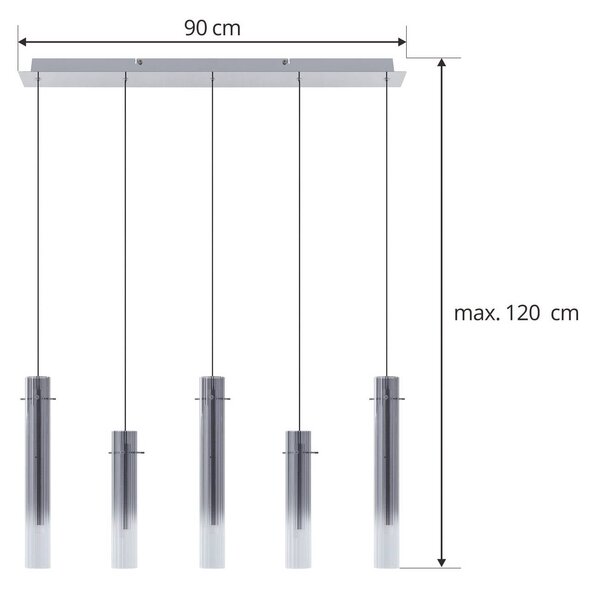 Lampa wisząca szklana Korvitha Lucande, możliwość ściemniania, aluminiowy / szary / cynkowy, salon / jadalnia, szkło, nowoczesny