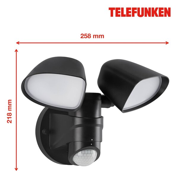 Telefunken Lampa zewnętrzna z czujnikiem ruchu Bilbao, czarny, tworzywo sztuczne, nowoczesny