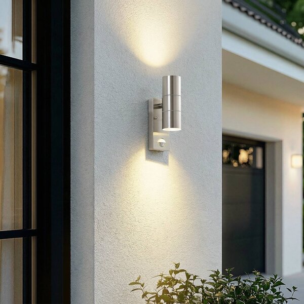 Lampa zewnętrzna z czujnikiem ruchu EYRIN Lindby, możliwość ściemniania, aluminiowy / szary / cynkowy, stal szlachetna, nowoczesny