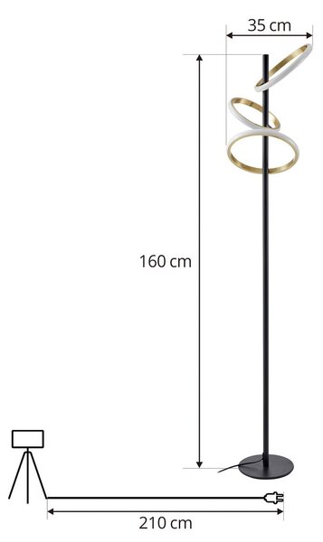 Lampa stojąca LED Madu Lucande, możliwość ściemniania, czarny, salon / jadalnia, metal, nowoczesny