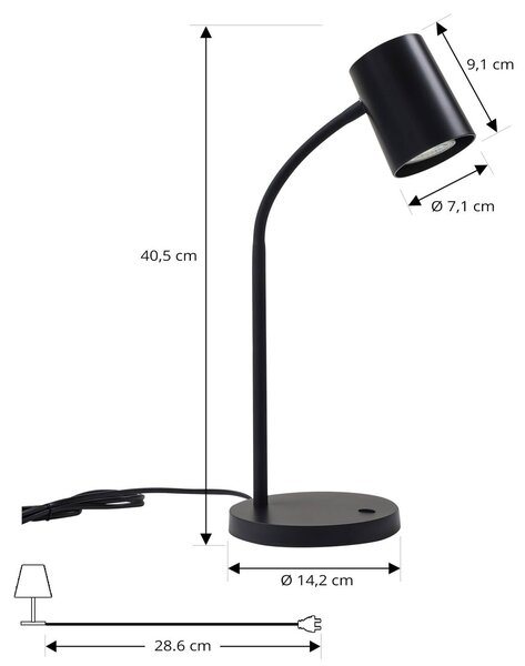 Lampa stołowa Radka Lindby, czarny, biuro, tworzywo sztuczne, nowoczesny