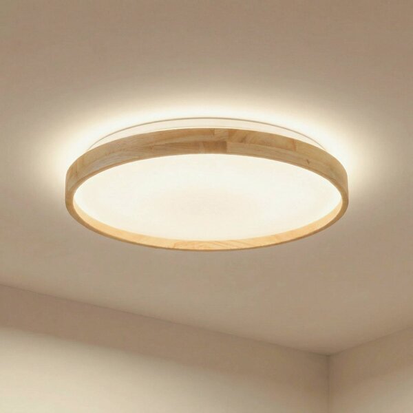 Inteligentna lampa sufitowa Mirren Lindby, możliwość ściemniania, jasne drewno, salon / jadalnia, tworzywo sztuczne, nowoczesny