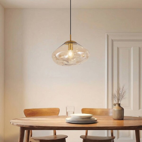Lampa wisząca szklana Lelia Lindby, możliwość ściemniania, kremowy / amber, salon / jadalnia, szkło, design