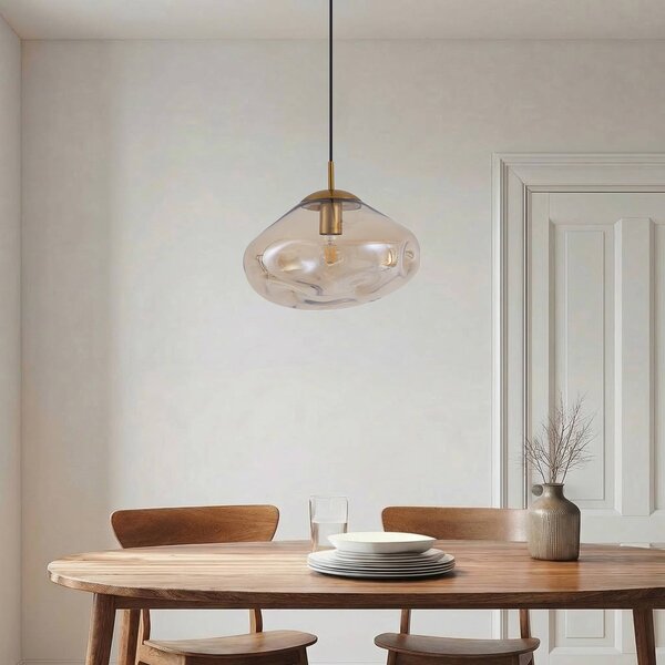 Lampa wisząca szklana Lelia Lindby, możliwość ściemniania, kremowy / amber, salon / jadalnia, szkło, design