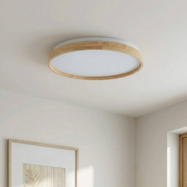 Inteligentna lampa sufitowa Mirren Lindby, możliwość ściemniania, jasne drewno, salon / jadalnia, tworzywo sztuczne, nowoczesny