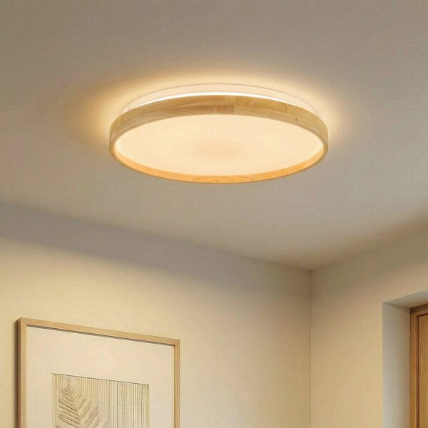 Inteligentna lampa sufitowa Mirren Lindby, możliwość ściemniania, jasne drewno, salon / jadalnia, tworzywo sztuczne, nowoczesny