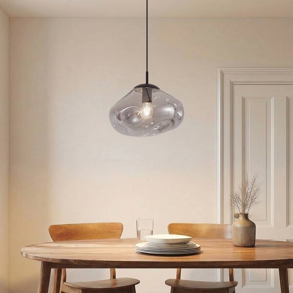 Lampa wisząca szklana Lelia Lindby, możliwość ściemniania, aluminiowy / szary / cynkowy, salon / jadalnia, szkło, design