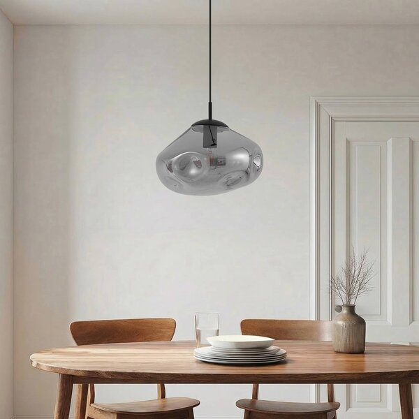 Lampa wisząca szklana Lelia Lindby, możliwość ściemniania, aluminiowy / szary / cynkowy, salon / jadalnia, szkło, design