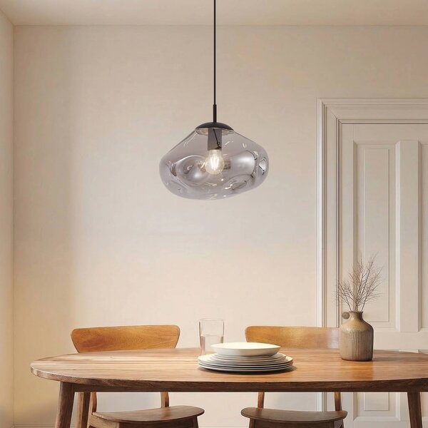 Lampa wisząca szklana Lelia Lindby, możliwość ściemniania, aluminiowy / szary / cynkowy, salon / jadalnia, szkło, design