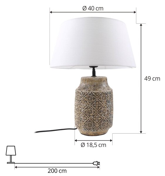 Lampa stołowa Aelith Lindby, aluminiowy / szary / cynkowy, salon / jadalnia, tkanina / materiał / jedwab, dworkowy / rustykalny