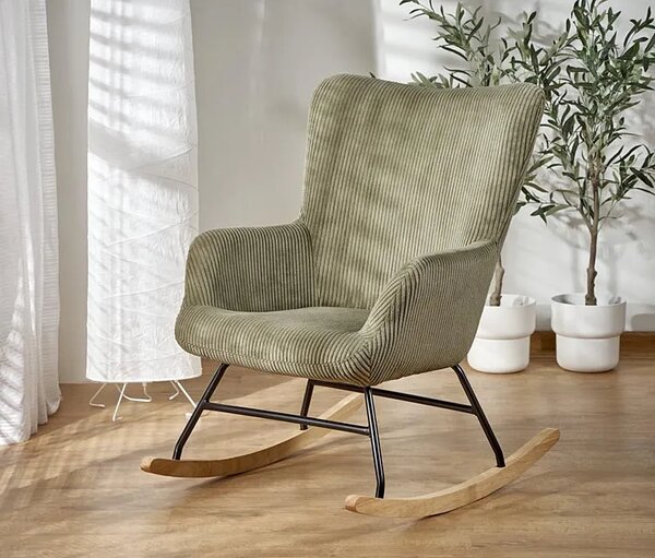 Oliwkowy fotel bujany w stylu skandynawskim M6-G57