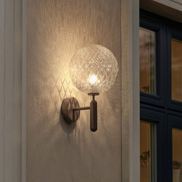 Nuura Aps lampa zewnętrzna Miira, Ø 20 cm, ciemny brąz/przezroczysty możliwość ściemniania, brązowy / mosiężny, metal, skandynawski