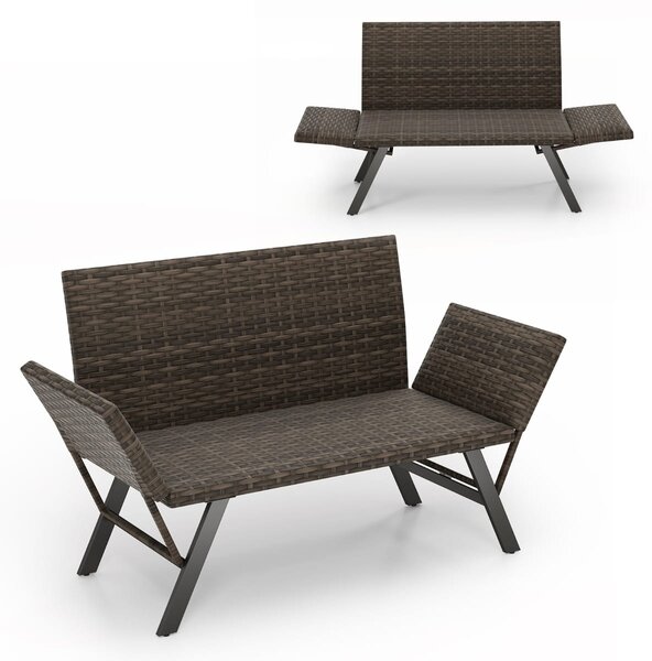 Rattanowa sofa ogrodowa z regulowanymi podłokietnikami