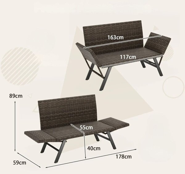 Rattanowa sofa ogrodowa z regulowanymi podłokietnikami