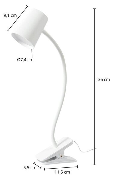 Lindby - Ailina LED Lampa Biurkowa z Klipsem White