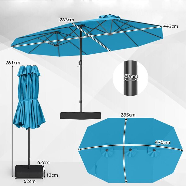 Podwójny parasol ogrodowy ze stojakiem i korbką