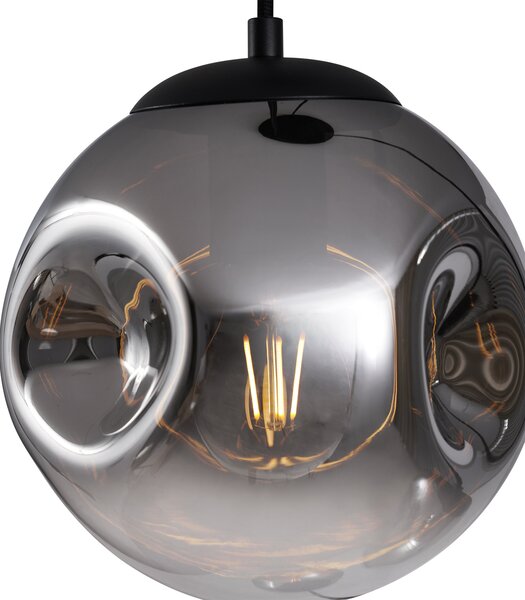 Lampa wisząca w stylu Art Deco czarna z owalną płytą sufitową i przydymionym szkłem 6-źródeł światła - Douglass Oswietlenie wewnetrzne