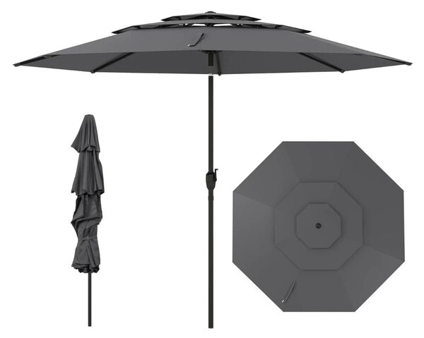 Parasol ogrodowy z systemem wentylacji i korbką szary