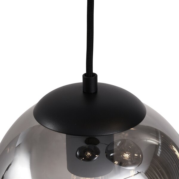 Lampa wisząca Art Deco czarna ze szkłem dymnym 3-źródła światła - Douglass