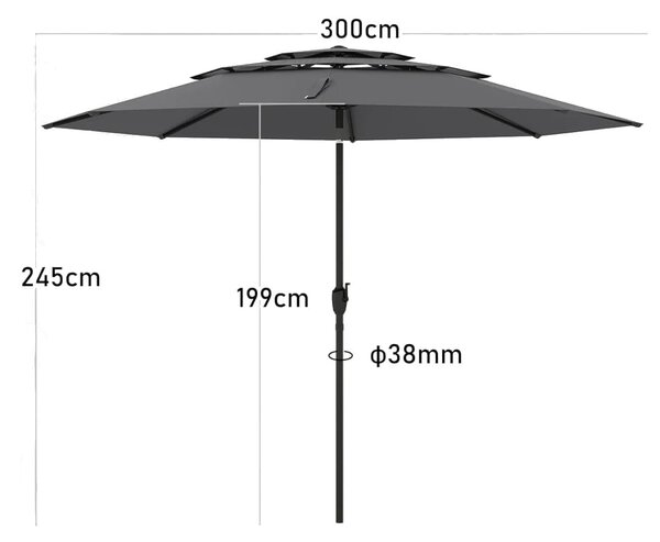 Parasol ogrodowy z systemem wentylacji i korbką szary