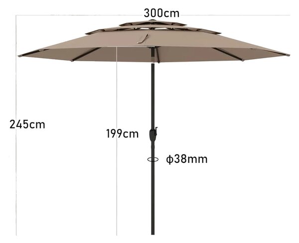 Parasol ogrodowy z systemem wentylacji i korbką brązowy