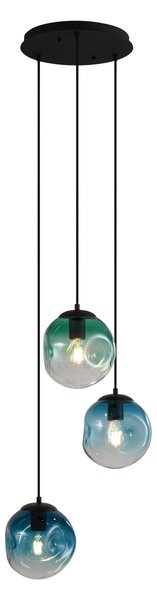 Lampa wisząca w stylu Art Deco czarna z niebieskim i zielonym szkłem 3-źródła światła - Douglass