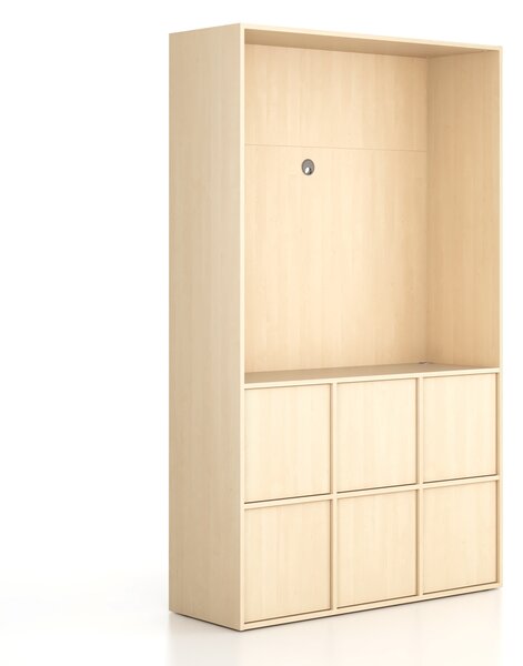 Szafka biurowa FRAME, 6x drzwi, z wnęką, 1299 x 450 x 2162 mm, PUSH-lock, brzoza